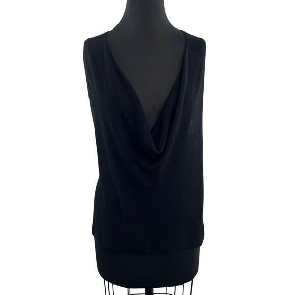 EILEEN FISHER Black Tank Top Linen Knit Draped Cowl Neck Pullover Size Small S - Picture 1 of 9